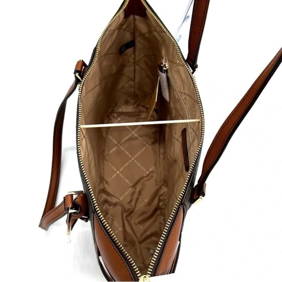 Michael Kors Large Charlotte Tote Bag Luggage Leather Brown - Picture 10 of 12